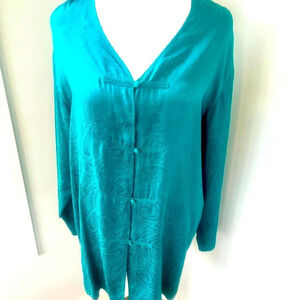 Victoria's Secret Gold Label Sz M Teal Button Up SleepShirt Silk Paisley Vintage
